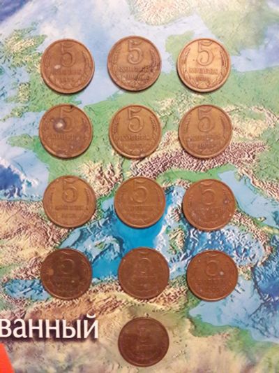 Лот: 10921407. Фото: 1. Монета 5 копеек. 13 штук одним... Россия и СССР 1917-1991 года
