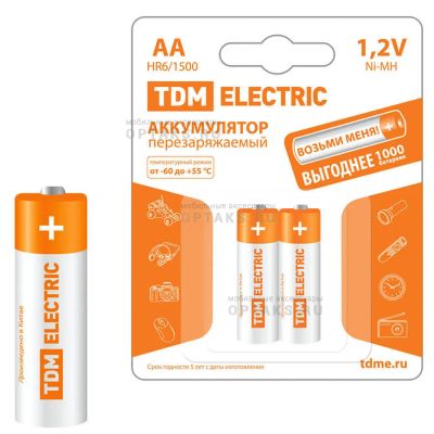 Лот: 19398854. Фото: 1. Аккумулятор TDM AA 1500 mAh. Батарейки, аккумуляторы, элементы питания