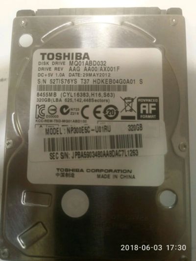 Лот: 11612584. Фото: 1. Жесткий диск toshiba 320gb. Жёсткие диски (HDD)