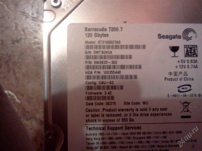 Лот: 1406254. Фото: 1. HDD Seagate 120Gb ST3120827AS... Жёсткие диски (HDD)