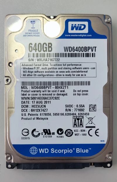 Лот: 21453781. Фото: 1. Жесткий диск WD Blue 640 ГБ. Жёсткие диски (HDD)