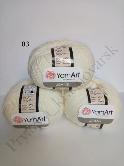 Лот: 10937651. Фото: 1. Пряжа YarnArt Jeans 03. Ткани, нитки, пряжа