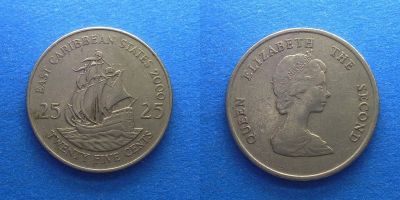 Лот: 15928964. Фото: 1. Карибы 25 новых центов 2000. Америка