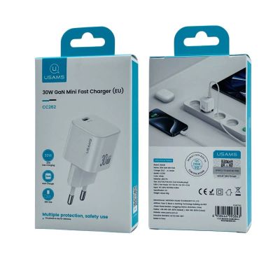Лот: 25794322. Фото: 1. СЗУ USAMS US-CC262 USB-C 30W GaN... Зарядные устройства, блоки питания, адаптеры сетевые для смартфонов