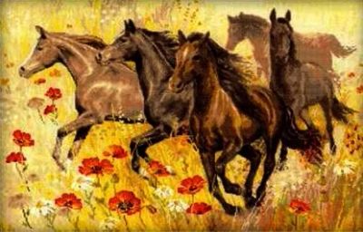 Лот: 8374020. Фото: 1. Картина "Табун лошадей" 60*40. Вышивание