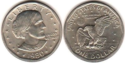 Лот: 10540445. Фото: 1. 1980 г. США. 1 доллар. Сьюзен... Америка