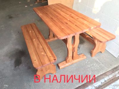 Лот: 17164564. Фото: 1. Стол + лавки 130см, светлый орех. Столы, стулья, обеденные группы