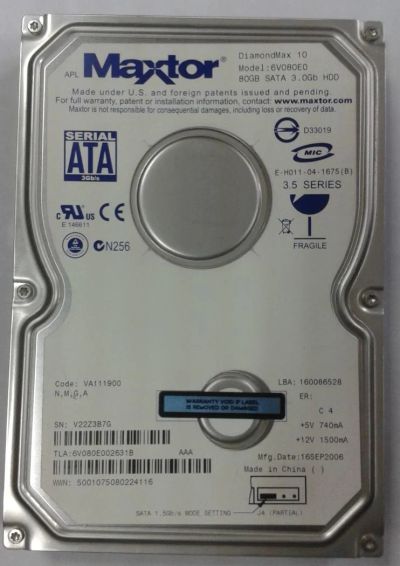 Лот: 8256759. Фото: 1. Жесткий диск Maxtor 6V080E0 80... Жёсткие диски (HDD)