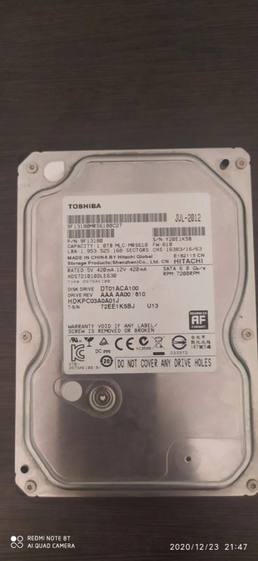 Лот: 17027909. Фото: 1. Терабайт от Toshiba. Жёсткие диски (HDD)