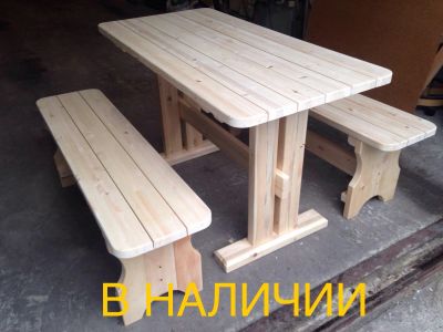 Лот: 15492129. Фото: 1. Стол + лавки 130см #1. Столы, стулья, обеденные группы