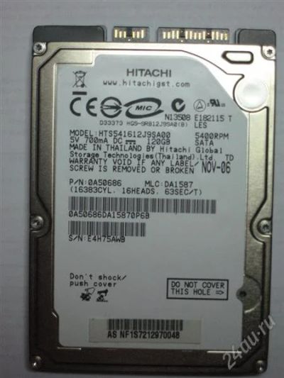 Лот: 1581477. Фото: 1. Hitachi 2.5" 120 Gb SATA (неисправен... Жёсткие диски (HDD)