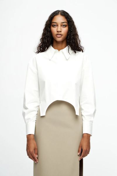 Лот: 25377281. Фото: 1. Укороченная рубашка oversize из... Блузы, рубашки, водолазки