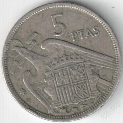 Лот: 1265969. Фото: 1. 5 ptas (юбилейная, аверс-реверс... Европа