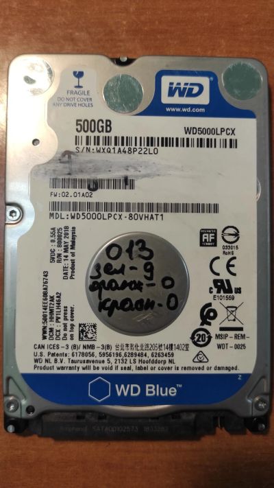 Лот: 21132637. Фото: 1. Жесткий диск WD5000LPCX-80VHAT1. Жёсткие диски (HDD)