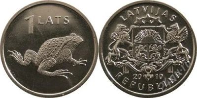 Лот: 2698229. Фото: 1. 1 Лат 2010 Жаба (Лягушка). Страны СНГ и Балтии