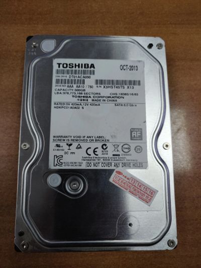 Лот: 15598114. Фото: 1. Жесткий диск HDD 3,5" 500 Gb Toshiba... Жёсткие диски