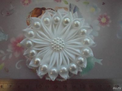 Лот: 8458529. Фото: 1. Бант (на резиночке) медуза белая. Цветы из ткани