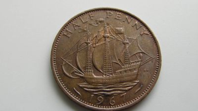 Лот: 5377480. Фото: 1. Великобритания 1/2 пенни.1967. Великобритания и острова