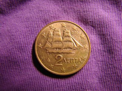 Лот: 5736268. Фото: 1. 2 евроцента 2008, Греция, корвет. Европа