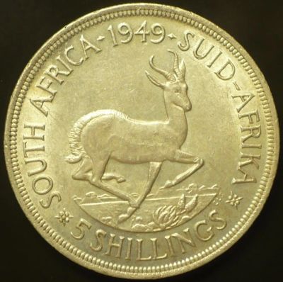 Лот: 9887643. Фото: 1. 5 шиллингов 1949 ЮАР -Георг 6. Африка