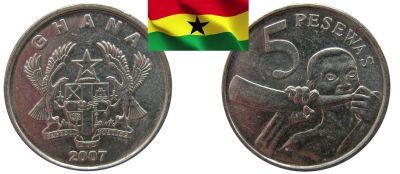 Лот: 19063604. Фото: 1. Гана 5 песев 2007. Африка