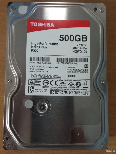 Лот: 14580086. Фото: 1. Жесткий диск 3,5 500ГБ Toshiba... Жёсткие диски (HDD)
