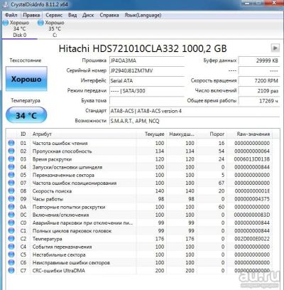Лот: 17469357. Фото: 1. Жесткий диск Hitachi 1Tb - 75. Жёсткие диски (HDD)