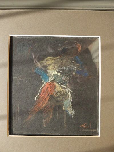 Лот: 14985736. Фото: 1. картина Танец,картон,пастель,НХ. Картины, гравюры