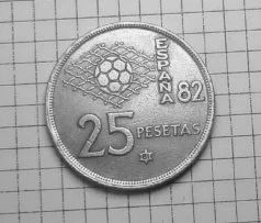 Лот: 16313427. Фото: 1. Испания 25 песет 1980 - Чемпионат... Европа