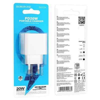 Лот: 22143047. Фото: 1. СЗУ BOROFONE BAS13A 1*USB-C QC3... Зарядные устройства, блоки питания, адаптеры сетевые для смартфонов