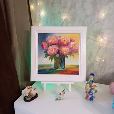 Лот: 24961526. Фото: 1. Картина маслом "Букет пионов на... Картины, рисунки