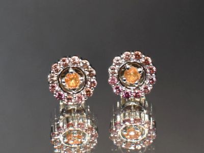 Лот: 21282394. Фото: 1. Серьги-пусеты: Гранат Спессартин... Серьги, каффы