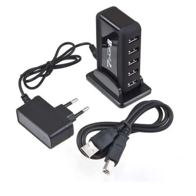 Лот: 4254692. Фото: 1. USB хаб 7 портов на стойке с адаптером. Платы расширения, контроллеры, доп. порты