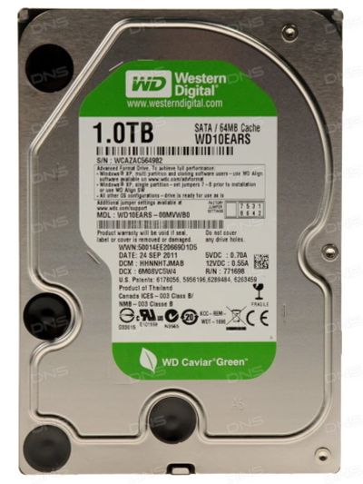 Лот: 11657136. Фото: 1. 1 ТБ Жесткий диск WD Caviar Green. Жёсткие диски (HDD)