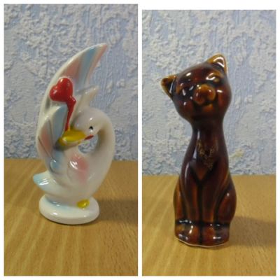 Лот: 14034584. Фото: 1. "Лебедь" и "Кошка" (СССР). Цена... Фарфор, керамика