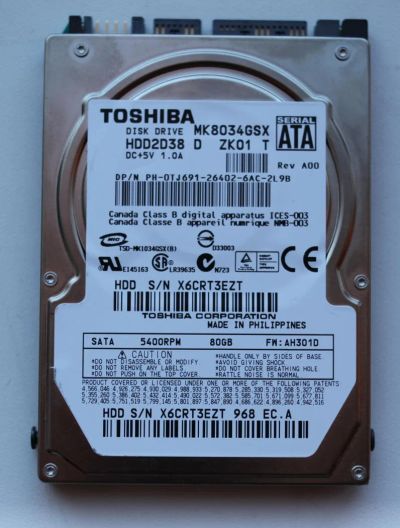 Лот: 7263054. Фото: 1. HDD 2.5" SATA Toshiba 80GB. Жёсткие диски (HDD)