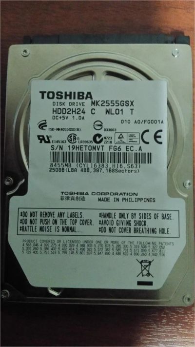Лот: 11058028. Фото: 1. HDD 2"5 Toshiba 250GB. Жёсткие диски (HDD)