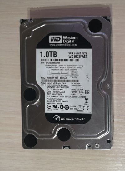 Лот: 17091403. Фото: 1. Жёсткий диск ( HDD ) 1 Tb WD Black. Жёсткие диски