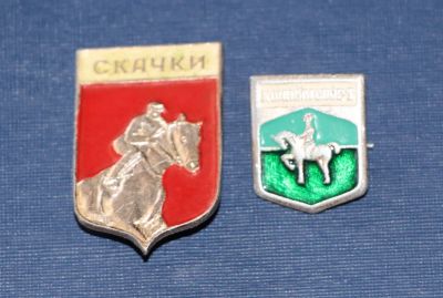 Лот: 3118918. Фото: 1. Значки Скачки.Лошади 2 шт. (№2216м... Сувенирные