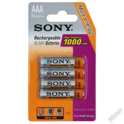 Лот: 5548537. Фото: 1. Аккумулятор AAA SONY 1000 mAh... Аккумуляторы, зарядные