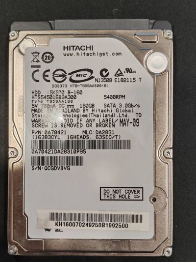 Лот: 25584460. Фото: 1. жесткий диск 160gb 2.5" hitachi... Жёсткие диски (HDD)