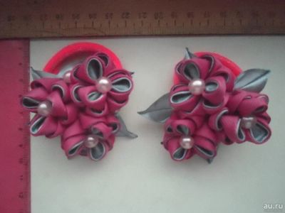Лот: 9393389. Фото: 1. Банты (на резиночках) розово-серые. Цветы из ткани