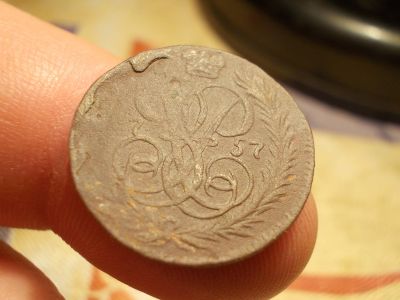 Лот: 15769204. Фото: 1. R-1! Редкая Денга 1757 года( первый... Россия до 1917 года
