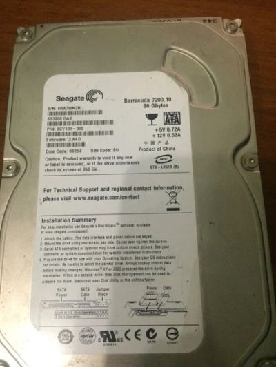 Лот: 6665982. Фото: 1. Seagate ST380815AS 80Gb SATA II. Жёсткие диски (HDD)