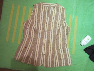 Лот: 6253895. Фото: 1. блузка(жилет), полоска, лен, р... Блузы, рубашки, водолазки