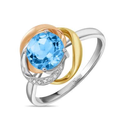 Лот: 24650409. Фото: 1. Кольцо с топазом и бриллиантами. Кольца, перстни