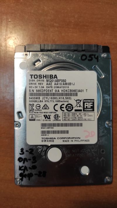 Лот: 21138311. Фото: 1. Жесткий диск Toshiba MQ01ABF050. Жёсткие диски (HDD)