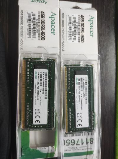 Лот: 20411370. Фото: 1. apacer 2 планки по 4гб ddr3L. Оперативная память