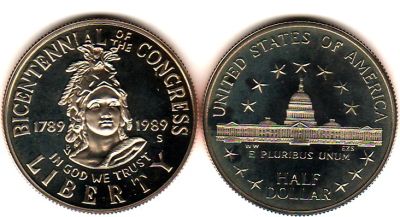 Лот: 9190698. Фото: 1. 1989 г. США. 50 центов. Конгресс... Америка
