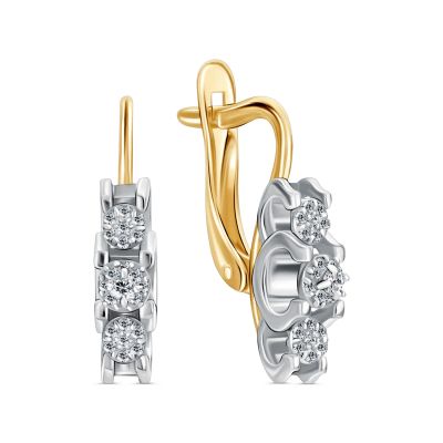 Лот: 23860952. Фото: 1. Золотые серьги с бриллиантами... Серьги, каффы